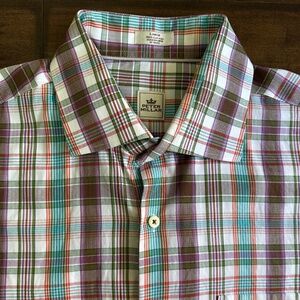 Peter Millar Long Sleeve Plaid Shirt Purple Orange Blue LARGE